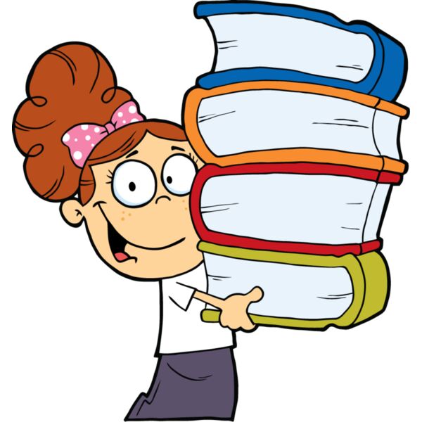 girl with bun holding 4 big books Thumbnail